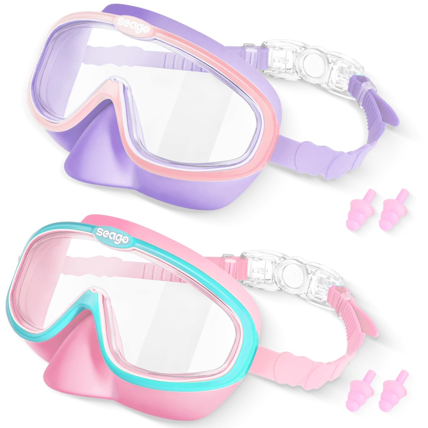 Seago Kids Swim Goggles 4 Pack for 3-12, Anti-Fog UV Protection Clear Wide View No Leaking