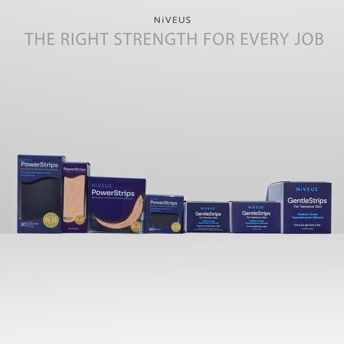 Niveus Gentle Strips - Dentist Developed | Medical Grade Gentle Silicone Tape | Hypoallergenic | FSA HSA Approved - for Sensitive Skin (1 in x 16.4 ft) (Clear Blue Tape)