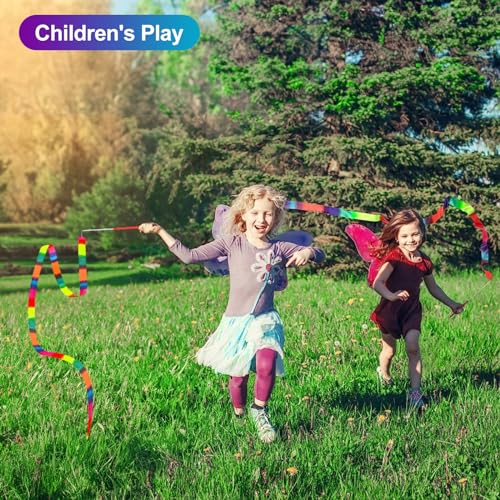 4 Pcs Rainbow Dance Ribbons with Twirling Batons - 78.7 Inch Streamers