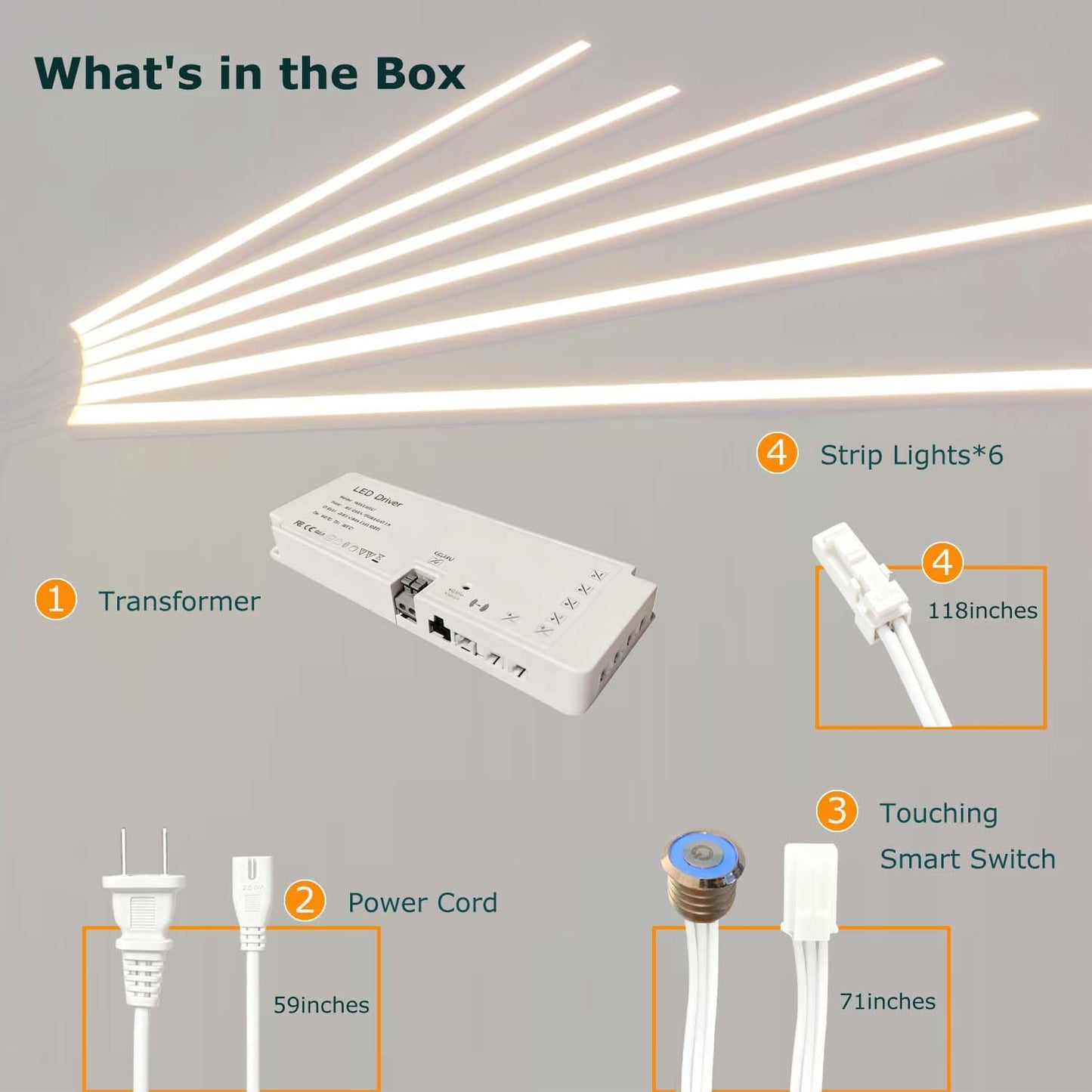 ATA LED Recessed Lighting Kit for Wall Panels - 6pcs Self-Adhesive Wall LED Lights for Interior Wall Decor, 3000k Touching Switch Light for Wood Slat Wall Panels (Touch Sensor Switch)