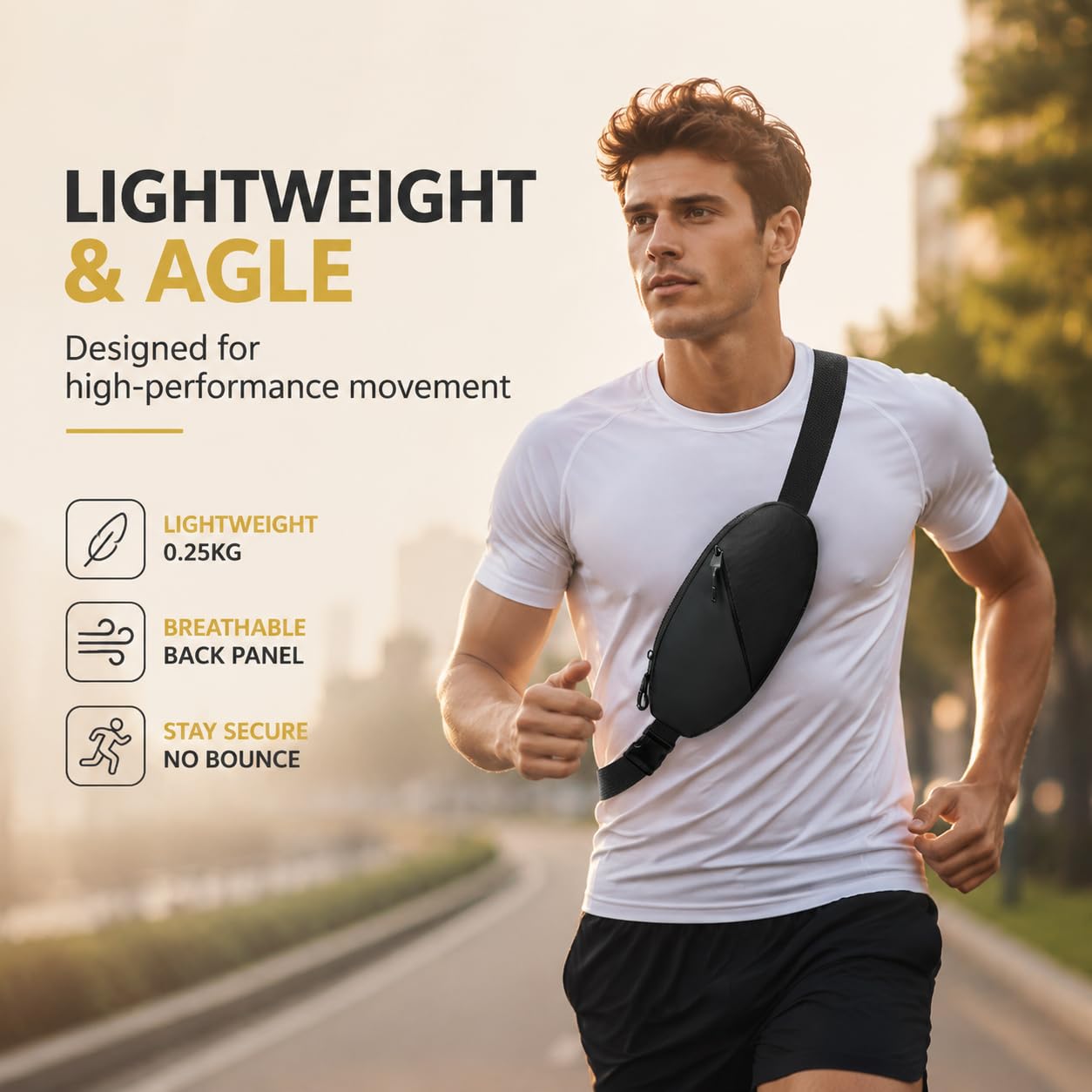 Simptech Sling Bag Fanny Pack Crossbody Chest Bag - Water Resistant Dual Pocket Waist Pack, Adjustable Running Belt & Phone Holder for Men Women Hiking Travel