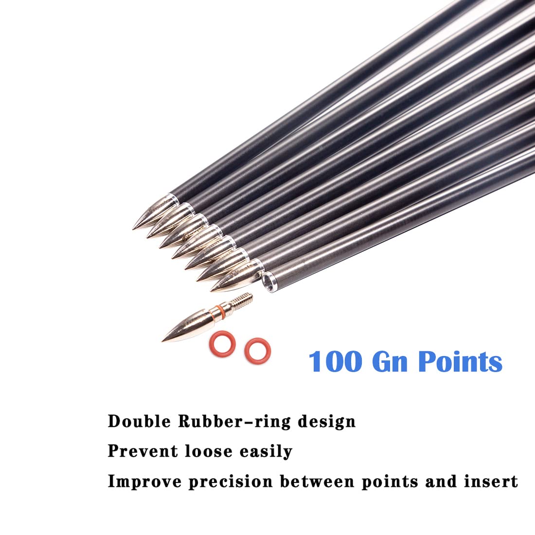 Pinals Archery 19/64" 100 Grain Field Points Tips Target and .244/6.2mm Arrows Inserts for Bow Hunting 12Set