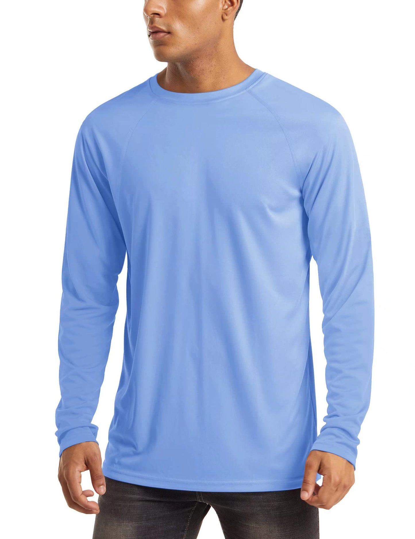 MAGCOMSEN Sun Protection Shirts for Men Long Sleeve Rash Guard Quick Dry UV Protection Swim UPF 50 UV Shirts Summer Light Blue