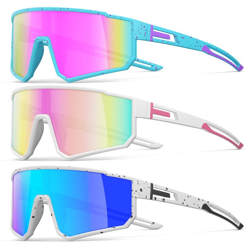 3 Pack Polarized Running Sunglasses for Women Mens Sunglasses UV Protection for Pit Viper Cycling Baseball Fishing (3 Pack-Pink Blue/Pink White/Blue White-W01)