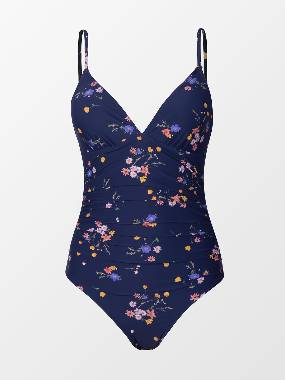 CUPSHE Women One Piece Swimsuit Deep V Neck Tummy Control Low Back XL Navy Floral