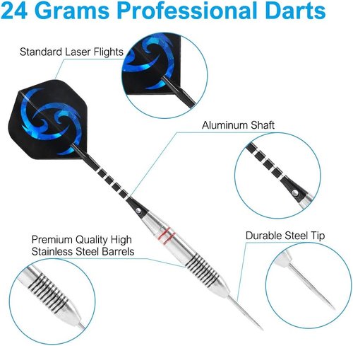 Accmor Steel Tip Darts - Professional 24g Darts with Aluminum Shafts & Stainless Steel Tips | 9-Pack Set