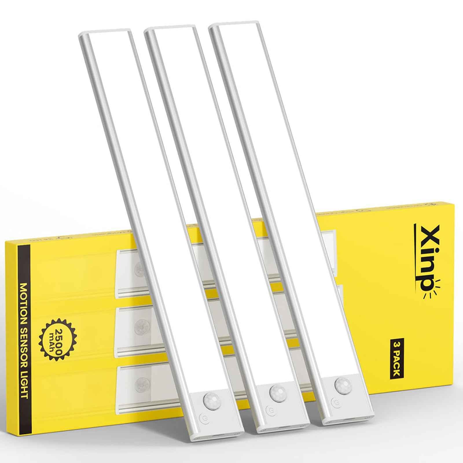 Under Cabinet Lighting, LED Magnetic Motion Activated Under Cabinet Lights, Rechargeable Closet Lights 2500mAh Battery Operated, Wireless Dimmable Under Counter Lights for Kitchen,Hallway 3 Pack