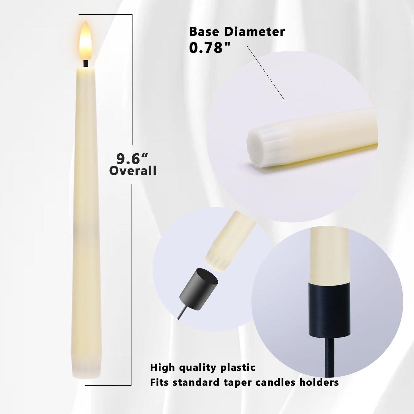 AFINETH Flameless Taper Candles with Remote, Flickering Battery Operated Candles, Ivory 9.6" Led Flameless Candlesticks for Home Party Weeding Festival Decor, 2 Pack