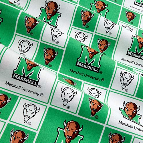 Marshall University Cotton Fabric by the Yard - Green/White