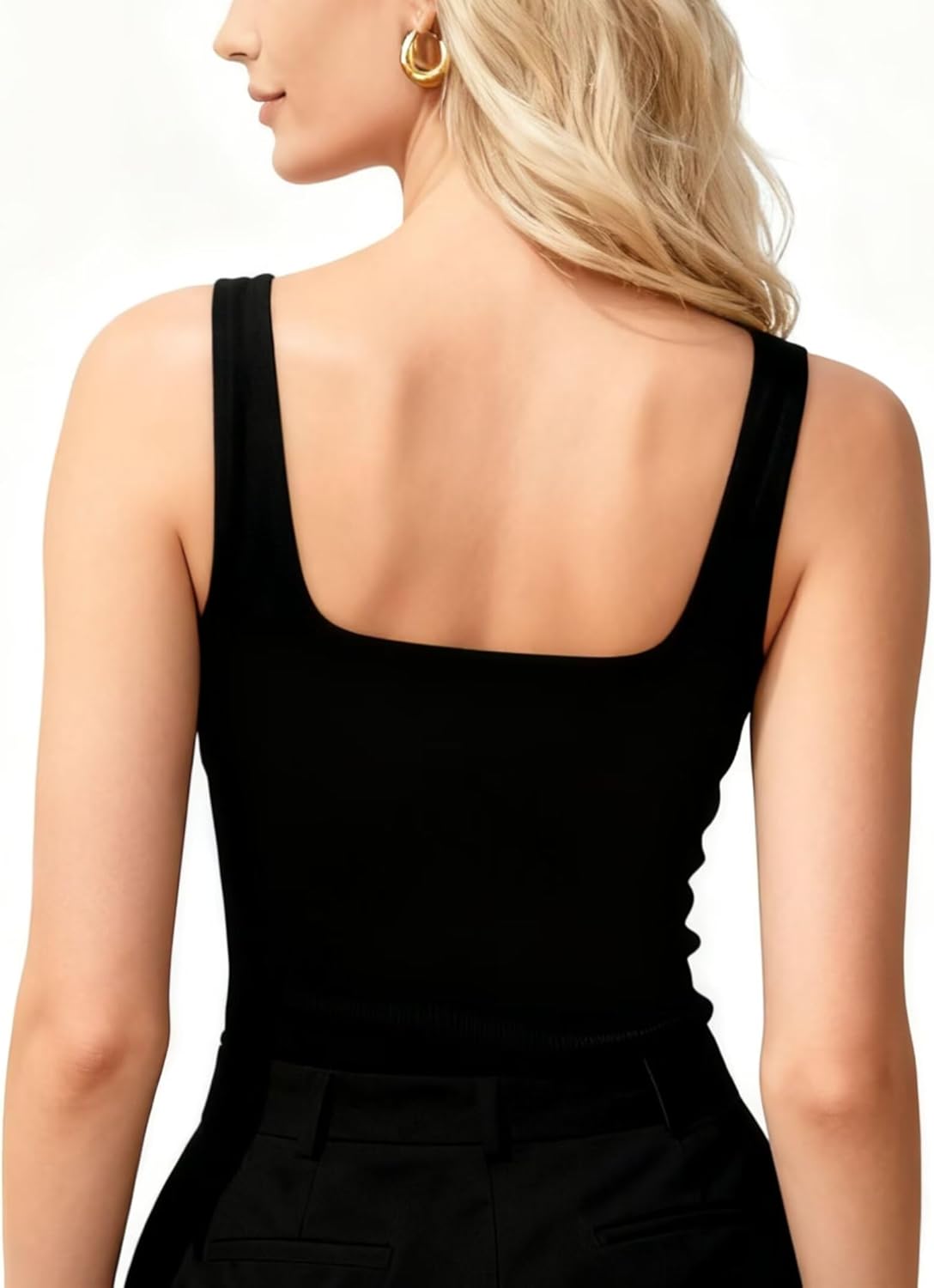 Sunzel Double-Lined Tank Tops for Women - Square Neck Sleeveless Fitted Athletic Shirts | Casual Yoga Wear