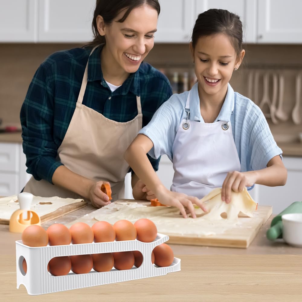 Egg Holder for Fridge, 2 Tiers Auto Rolling Egg Storage Organizer for Refrigerator, Slim Space Saving Container, Dispenser - Egg Roller for Eggs 12 Count