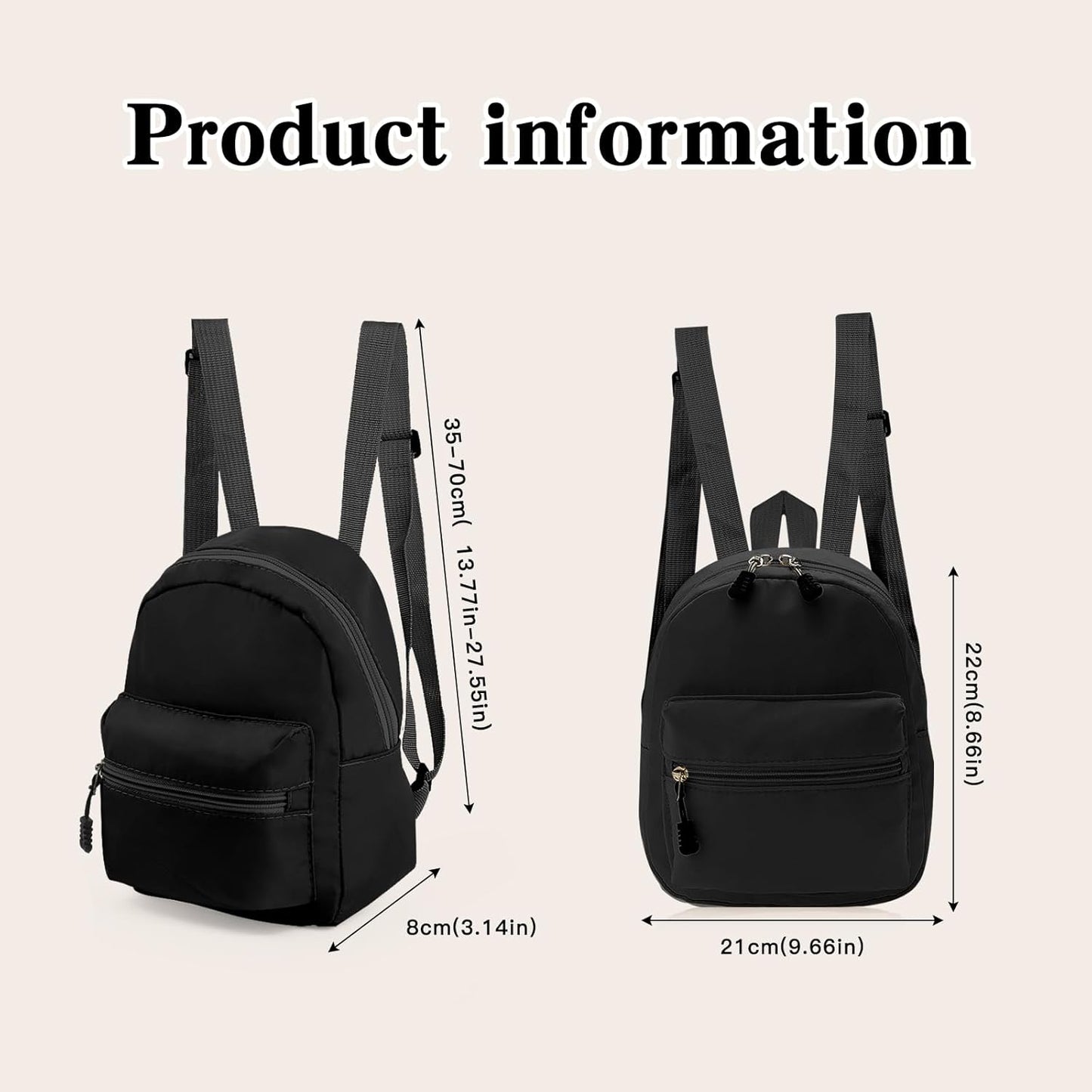 Skiennix Mini Backpack - Lightweight Small Backpack Purse with Zippers for Travel | Black Color