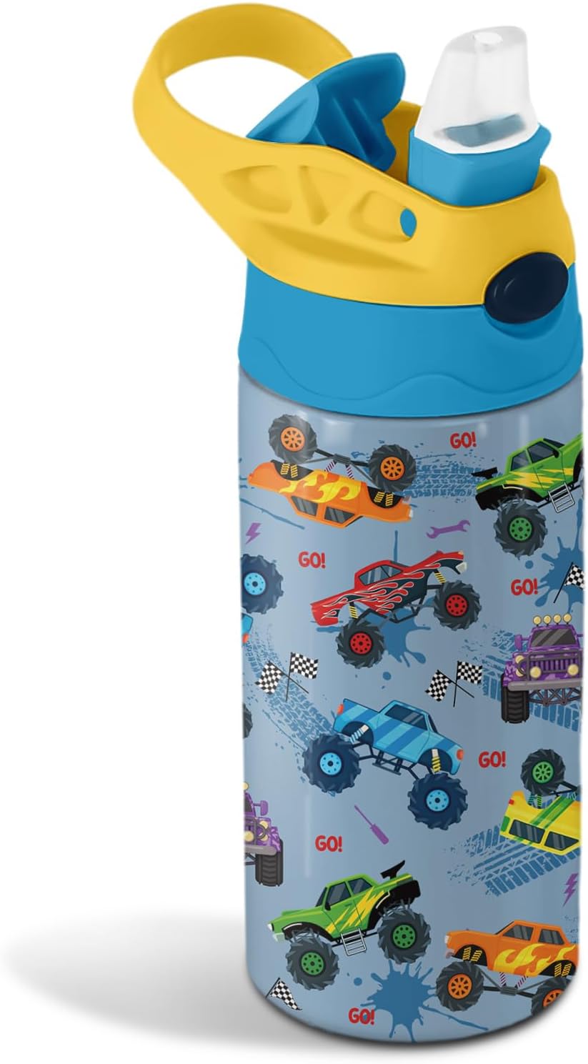 Monster Truck | 12 oz Kids Water Bottle - Insulated, BPA-Free, Leak-Proof with Straw & Handle
