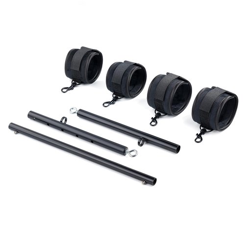 Heavy Duty Stainless Steel Expandable Black Spreader Bar with 4pcs Furry PU Black Adjustable Straps, Sports Aid Training Fitness Gear Pilates Aid Kit,Home Indoor Sports Yoga Set