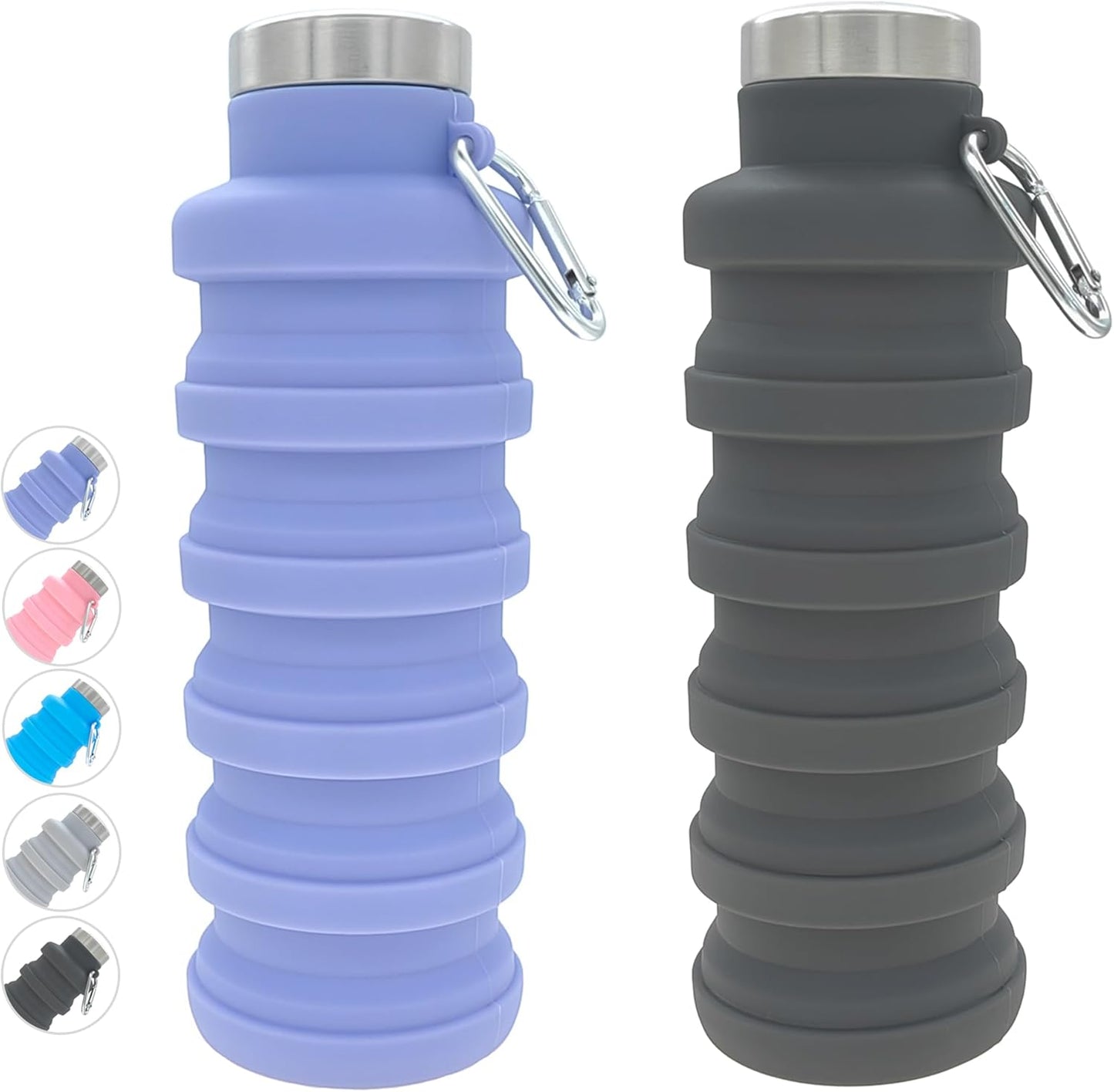 YCT Collapsible Water Bottle - 17oz Portable Silicone Bottle for Travel & Outdoor Activities | Purple & Black