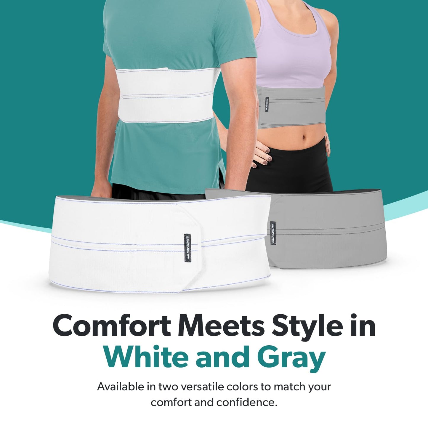 BraceAbility Broken Rib Brace for Men and Women - Rib Protector Compression Wrap, Chest Support Belt for Bruised, Fractured, Dislocated Ribs, Costochondritis Relief, Sternum Brace (Male - Gray)