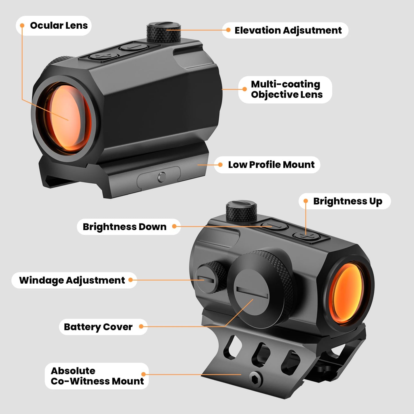 Red/Green Dot Sight Motion Awake 2MOA Red Dot IPX7 Waterproof 1000G Shockproof Compact Optics Scope 10 Brightness with Co-Witness Riser and Low-Profile Mount Rifle Scope for 20mm Rail Mount