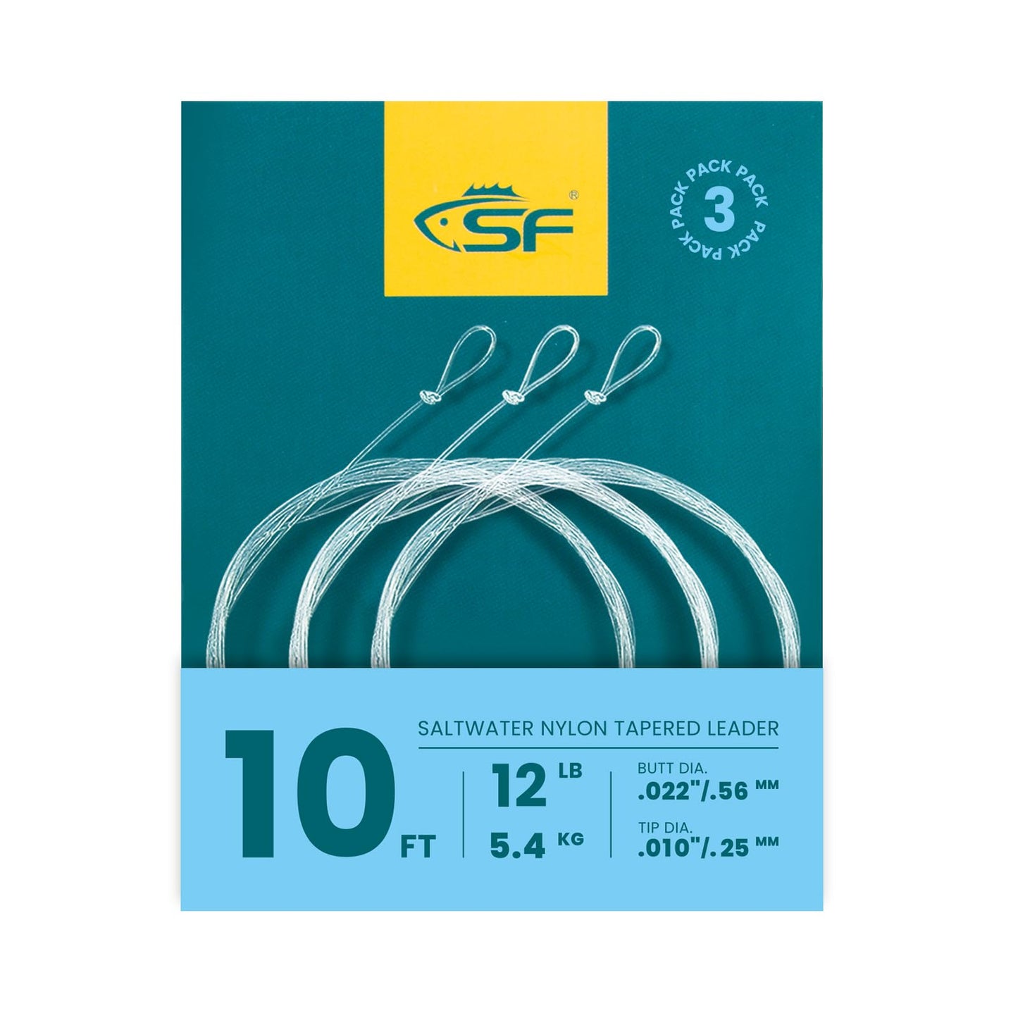 SF 10FT 12lb Pre-Tied Loop Saltwater Tapered Leader Fly Fishing Low Visibility High Strength Clear Nylon for Saltwater Bonefish Permit