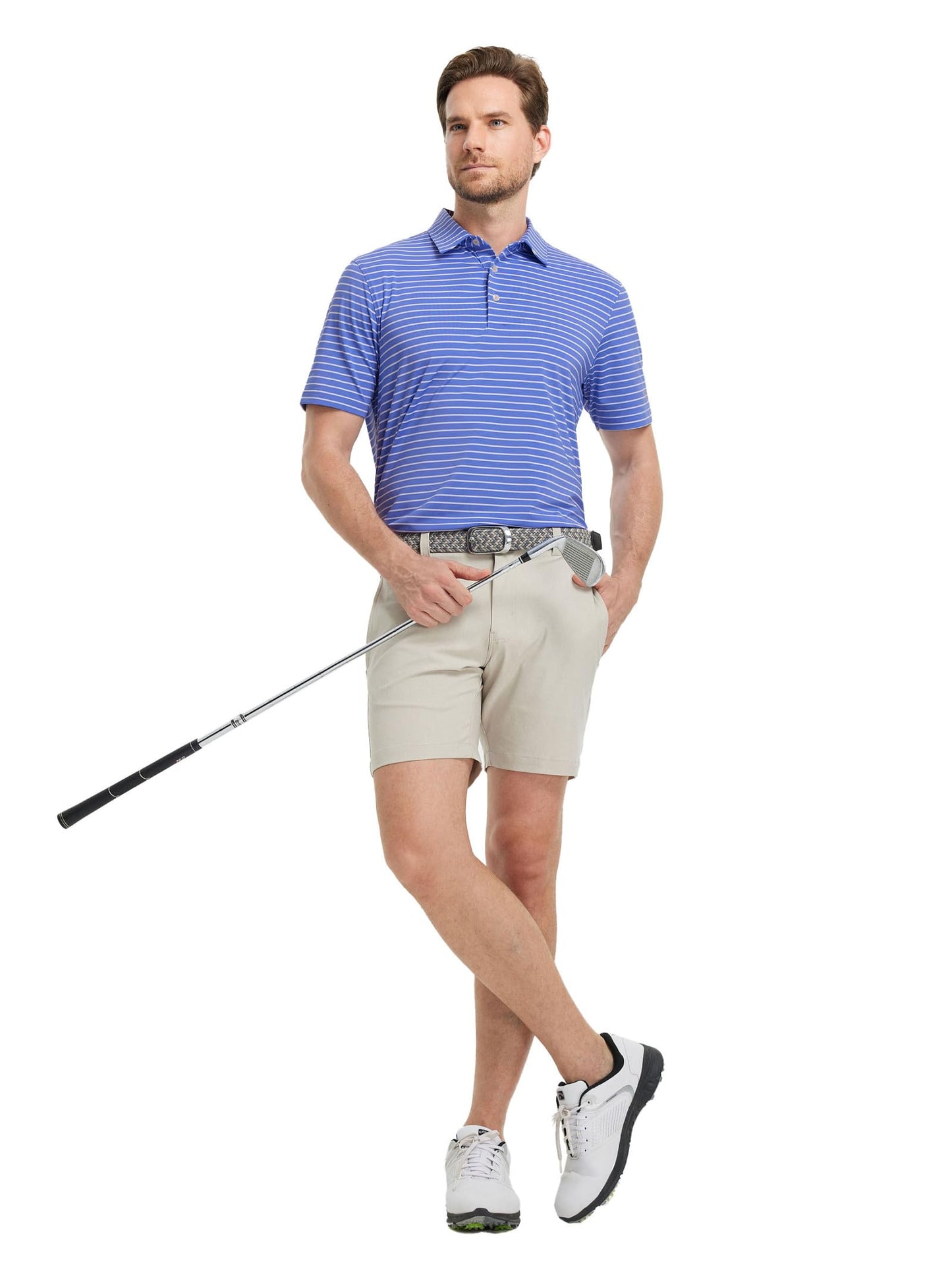Rouen Golf Shirts for Men Performance Moisture Wicking Casual Striped Polo Business Mens Polo Shirts Short Sleeve