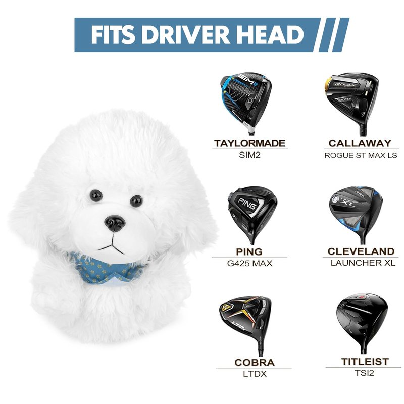 Montela Golf Club Head Cover Golf Club Covers Driver Headcover Funny Animal Golf Head Cover for Driver 460CC Golf Driver Cover Fit Taylormade Titleist D2 D3 917 Callaway Epic Ping (White Teddy)