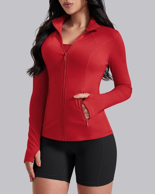 AVGO Women's Lightweight Athletic Zip-Up Jacket - Slim Fit Running Gym Top with Pockets & Thumb Holes