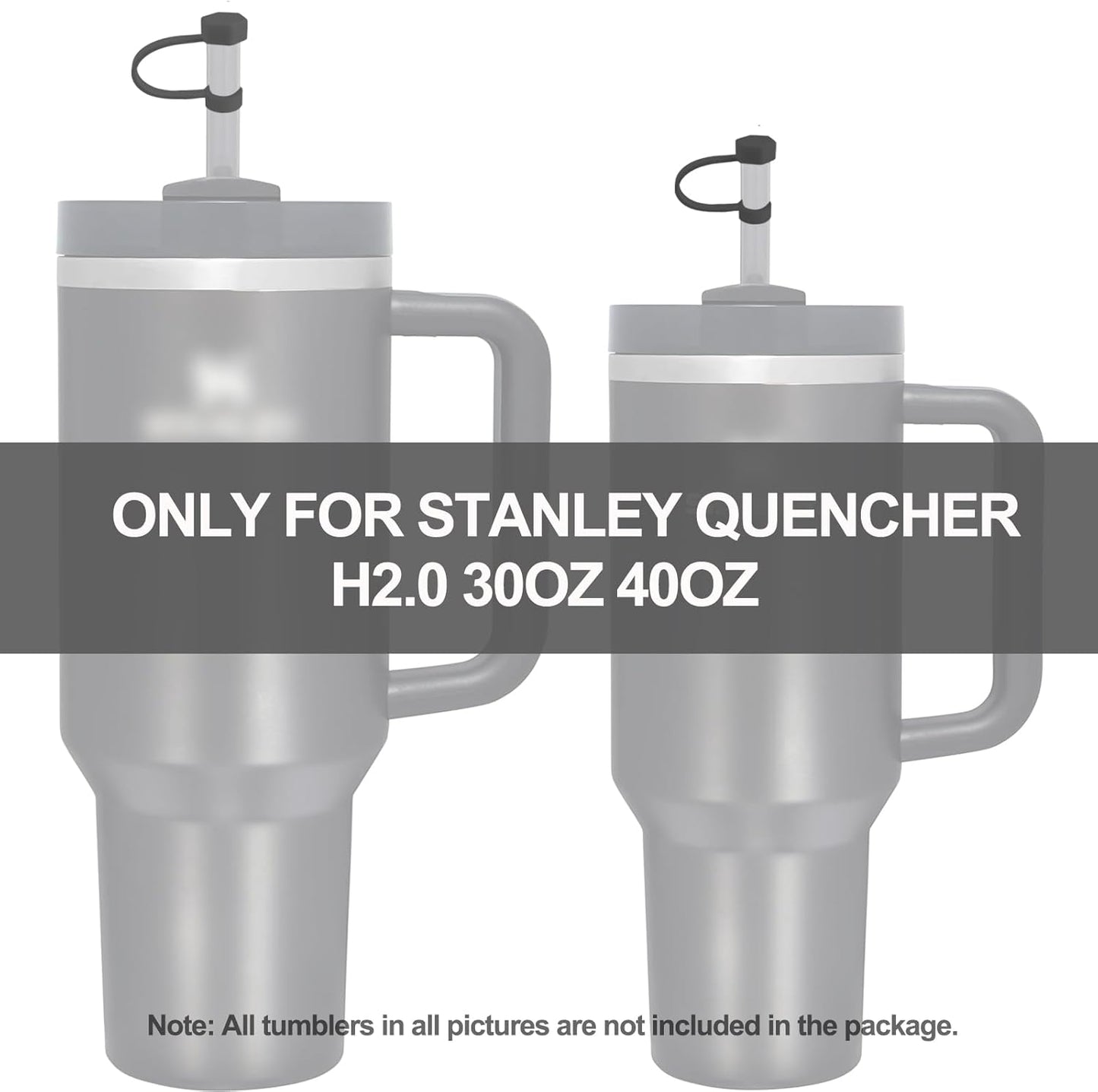 Silicone Spill Stopper Set - Compatible with Stanley Cup 2.0 30oz & 40oz | Includes Straw Cover (Set of 2, Black)