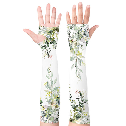 Buwuta Gardening Sleeves for Women Men Green Leaf Sleeves to Cover Arms Sleeves Anti-Scratch Farm Sun Protection Cooling Sleeves for Garden Sports, Large