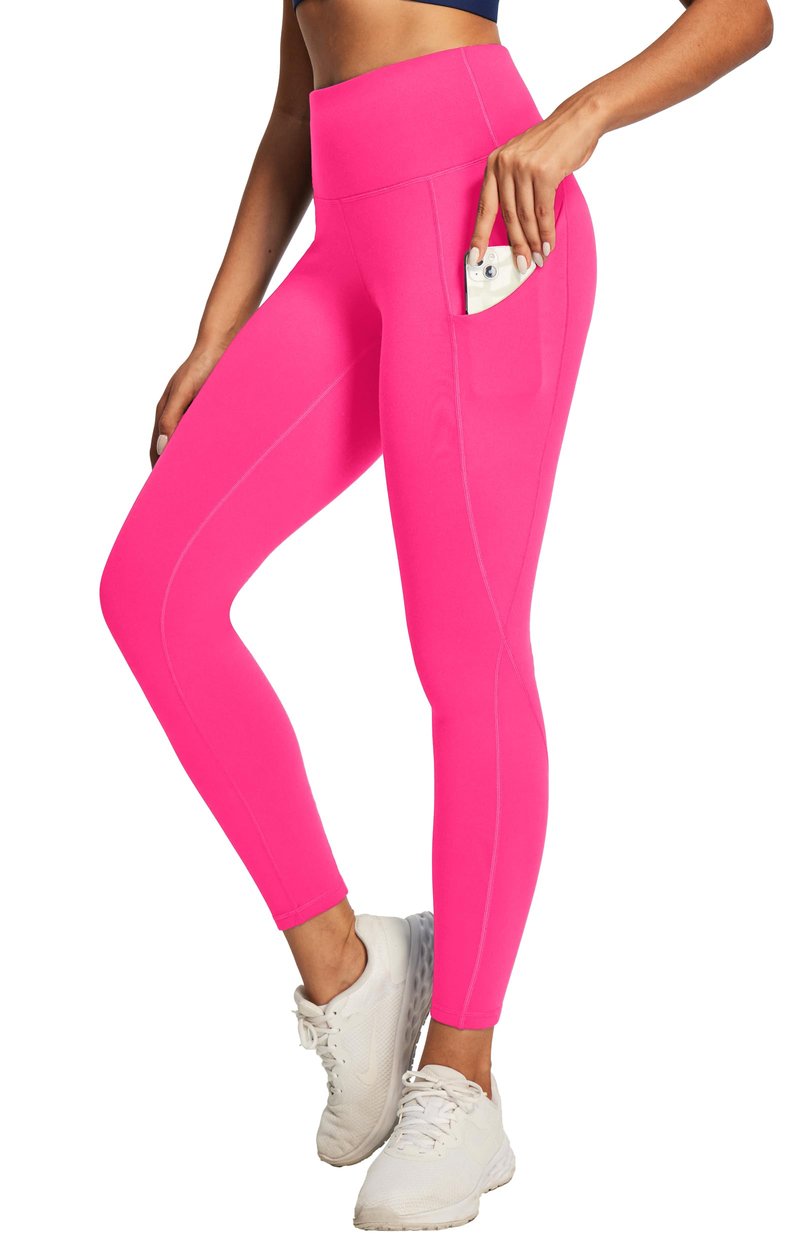 Ewedoos Leggings with Pockets for Women High Waisted Athletic Workout Compression Leggings Tummy Control Yoga Pants Women Hot Pink