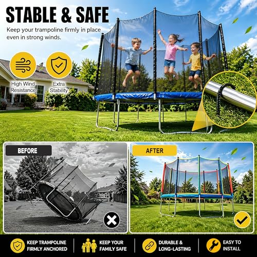Heavy Duty Trampoline Anchor Stakes - 12 Inch U-Shaped, 8 Pack