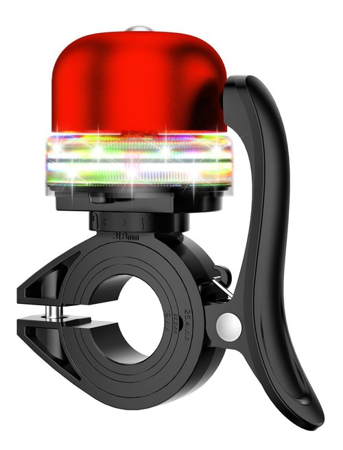 Bike Bell for Kids & Adults, Light up Bike Accessories Adjustable with Ferrules Fit for 0.74-1.25in(19-31.8mm) Bicycle Handlebars, Aluminum Made & Crisp Sound for Mountain Dirt Road Bike Ebike(Red)