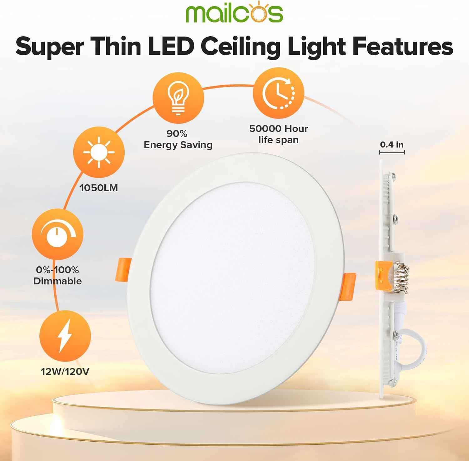 Ultra-Thin 12 Pack 6-Inch Dimmable LED Recessed Lighting - 5CCT Selectable, 1050LM, ETL