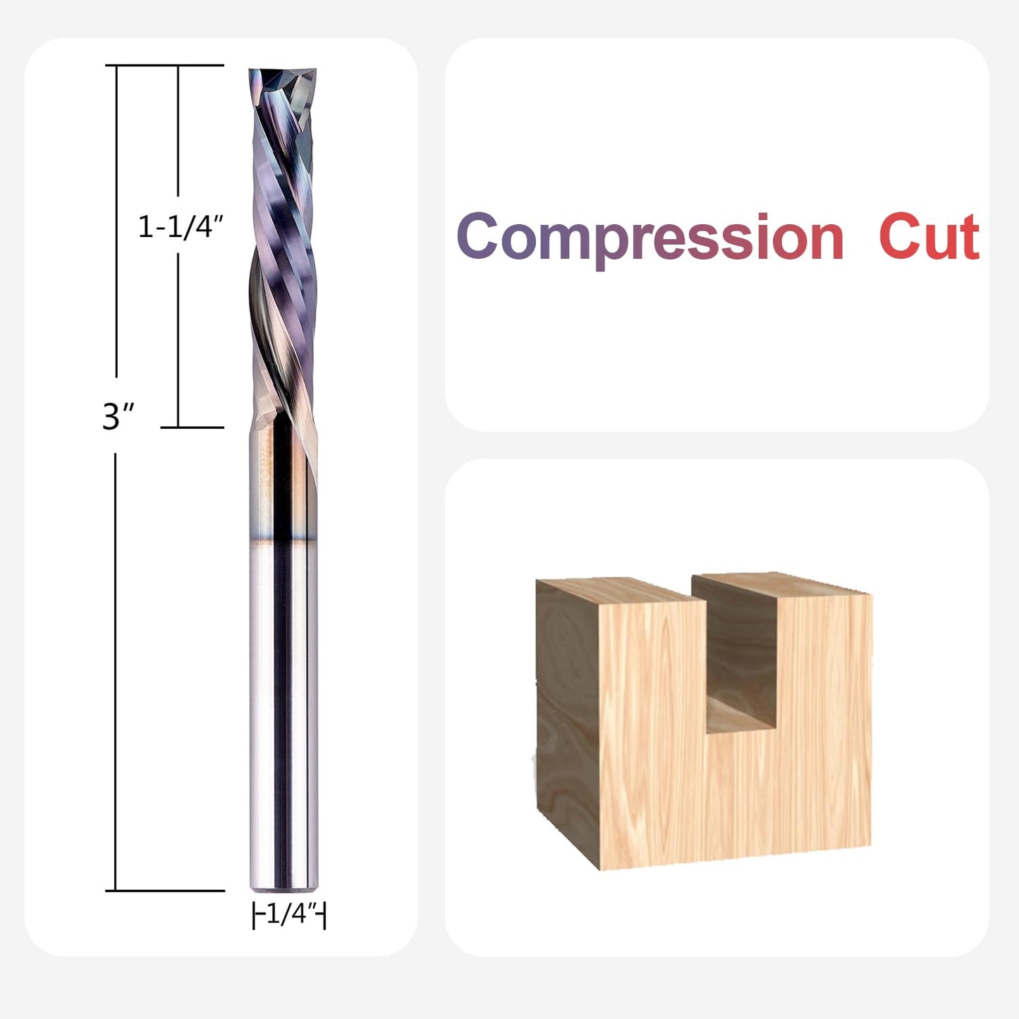 SpeTool 5PCS UP&Down Compression Bit 1/4" Shank,1-1/4Inch Cutting Length 3 Inch OVL,Carbide Spiral Router Bits CNC End Mill with TAC Extra Long Life Coating for Wood Carving