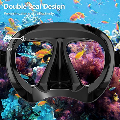 Panoramic Snorkel Diving Mask - Anti-Fog Tempered Glass - Black Red