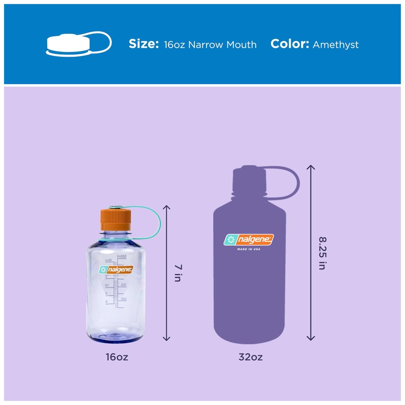 Nalgene 16 oz Narrow Mouth Water Bottle | Slim Cup Holder Size, BPA-Free, Durable & Leak Proof, Lightweight Travel Bottle, Amethyst