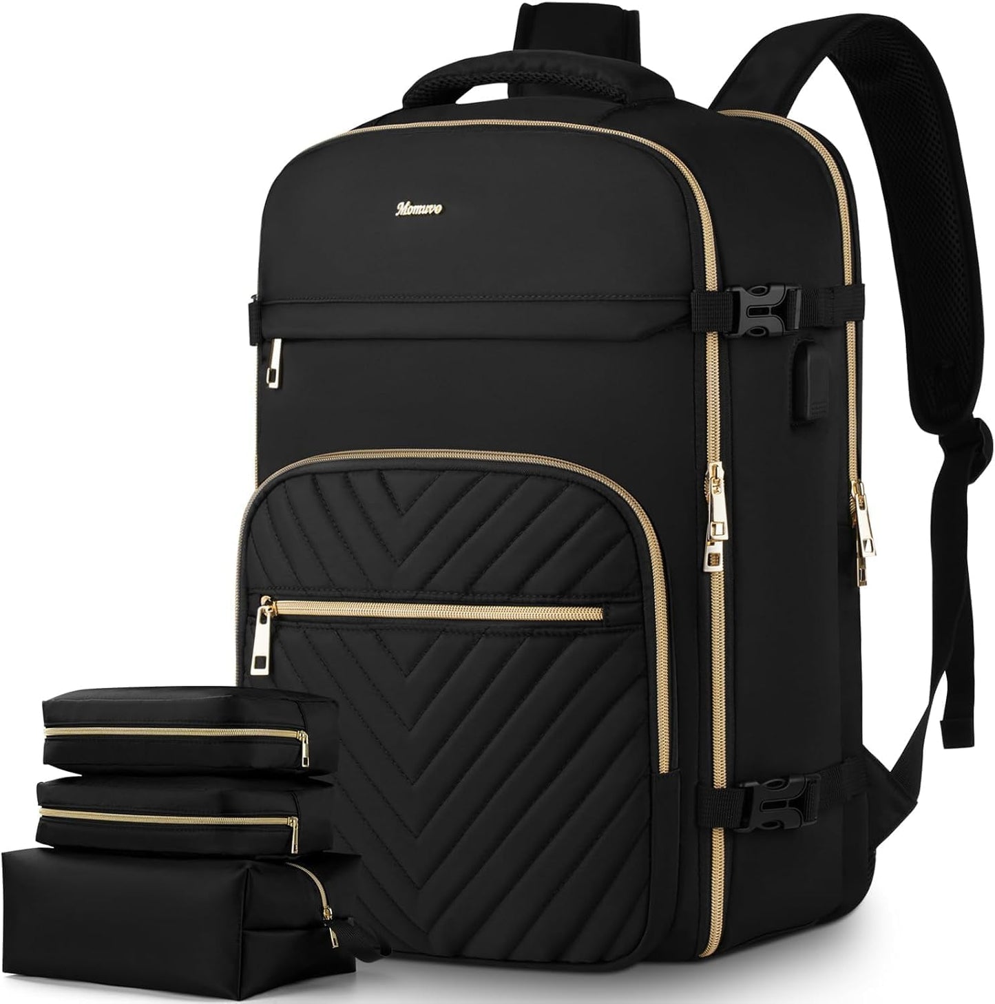 MOMUVO Large Travel Backpack - Flight Approved Carry-On with USB Charging Port | 18.4 Inch Laptop Bag