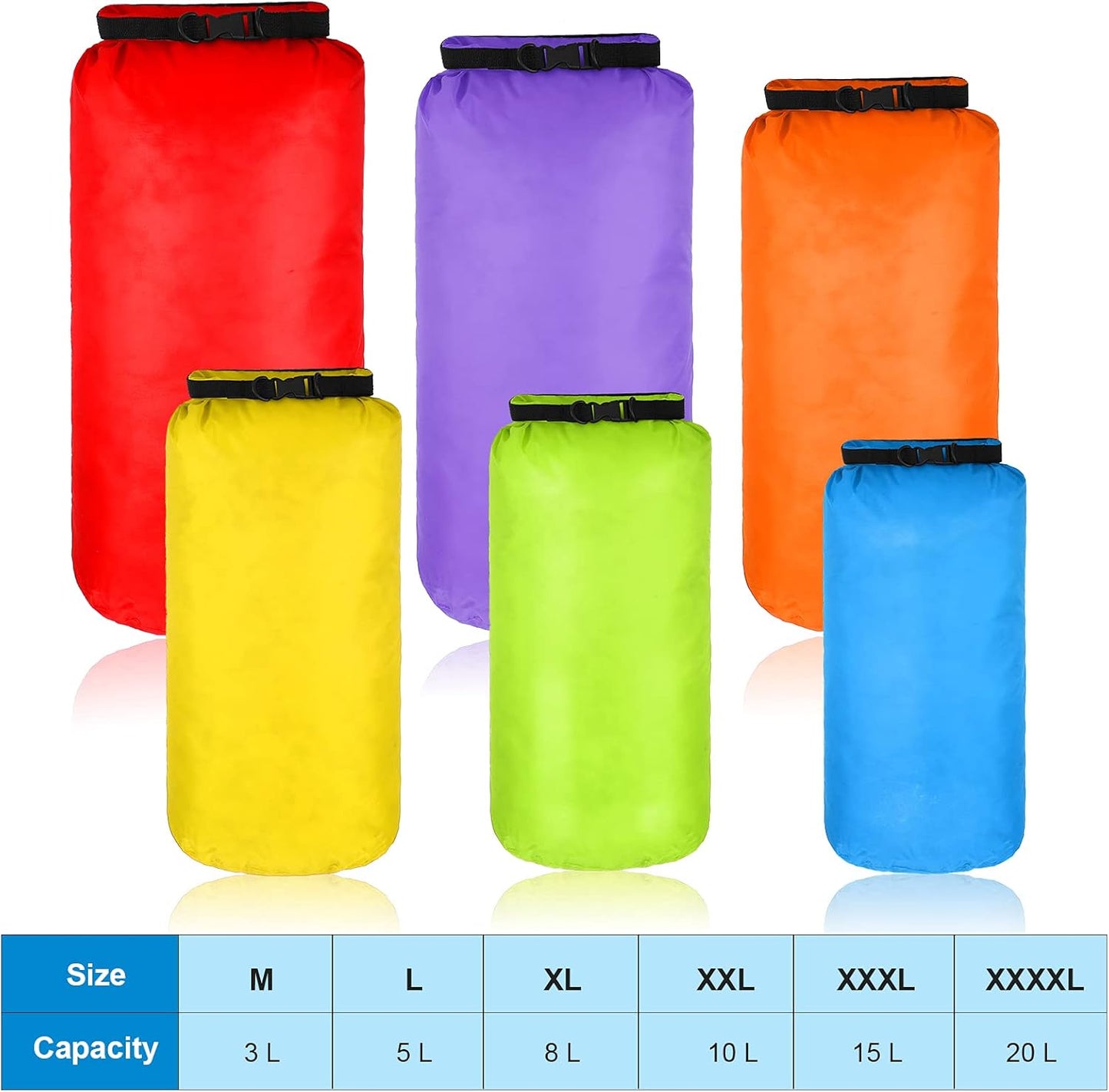 Shappy Waterproof Dry Bag Set - 6 Pcs Ultralight Stuff Sacks for Camping, Kayaking & Hiking | 20/15/10/8/5/3L