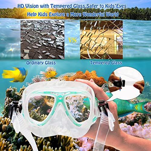 Kids Snorkeling Set with Mask, Snorkel & Adjustable Fins - Green Water