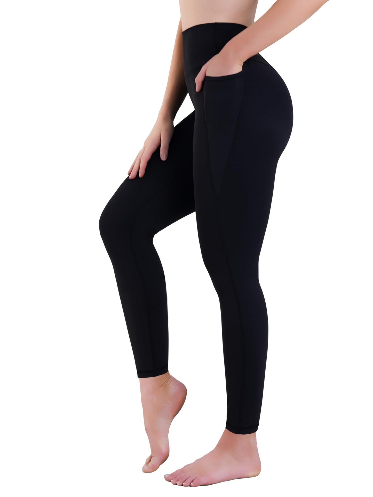 Sunzel Sustainable High Waisted Butt Lifting Leggings with Pockets for Women, No Front Seam Tummy Control Workout Yoga Pants 25" Black Medium
