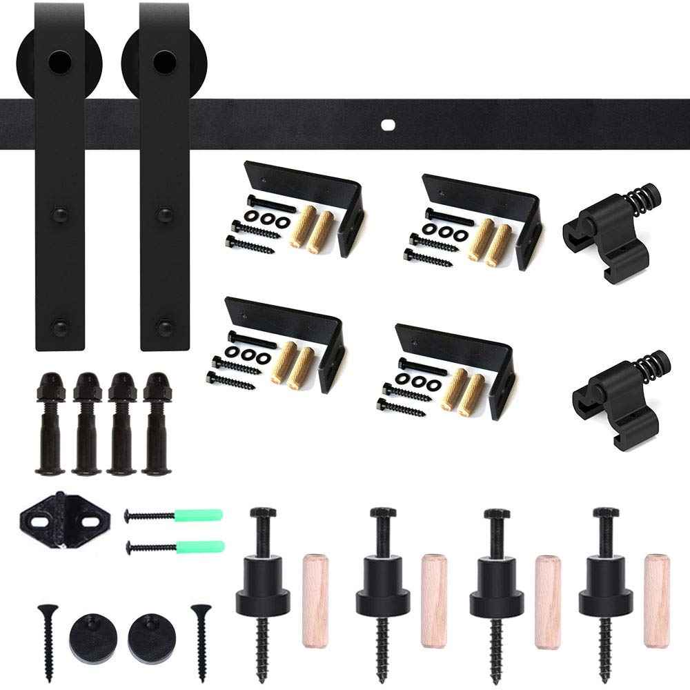 CCJH 6FT Ceiling Mount Bracket Sliding Barn Door Hardware Kit Black,Strong Bearing, Low Ceiling L-Shape Bracket System, Fit 36" Wide Single Door Panel (Basic Style)