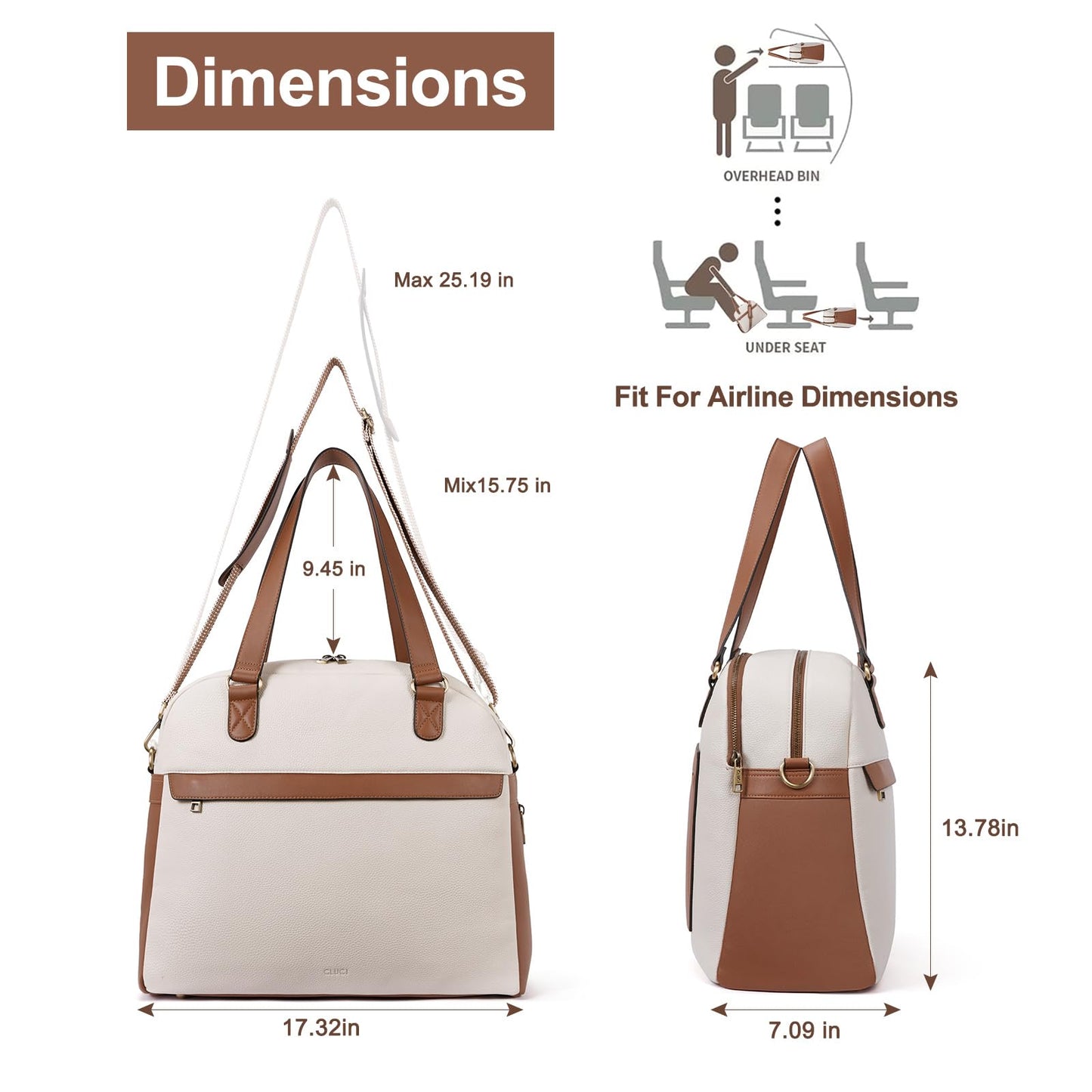 CLUCI Weekender Bag for Women Leather Large Overnight Travel Duffel Bag with Shoe Compartment Beige with Brown