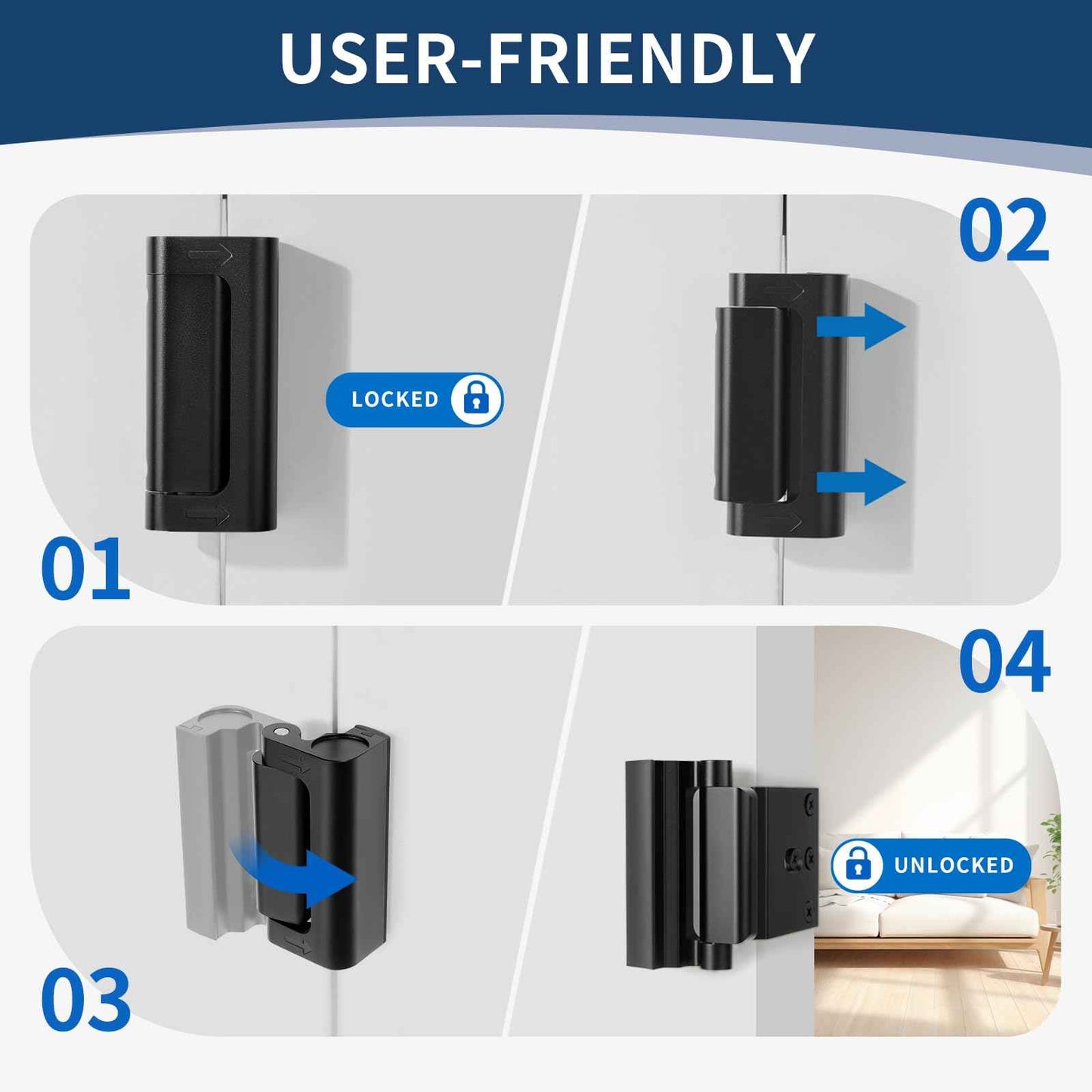 Lvyesea 3Pcs Door Reinforcement Lock, Door Locks for Kids Safety, Door Safety Locks from Inside, Withstand 800lbs Force-Enhance Home Security(Black)
