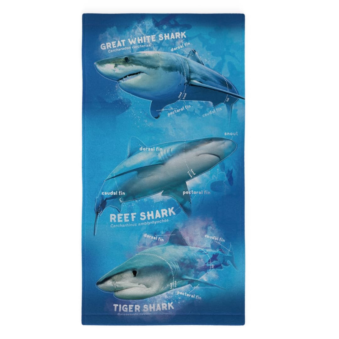 Collectibles Discovery Shark Week Super Soft Lightweight 100% Recycled Bath/Pool/Beach Towel Made from Recycled Plastic Bottles, 58 in x 28 in, (Officially Licensed Product) By Franco