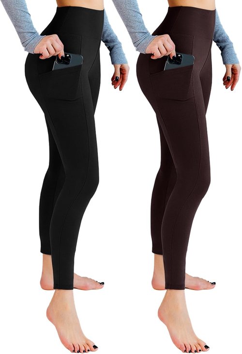 Leafigure High Waisted Leggings for Women - Soft Yoga Pants with Pockets | 2 Pack