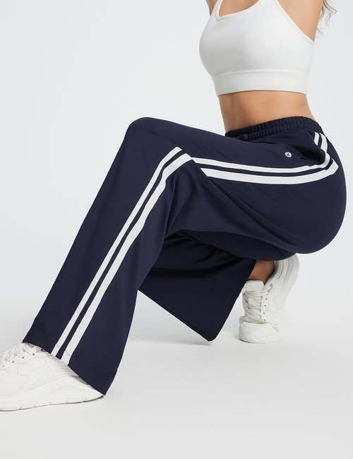 Baleaf Women's Athletic Track Pants - Straight Leg Sweatpants with Zipper Pockets | Loose Fit, Striped Design