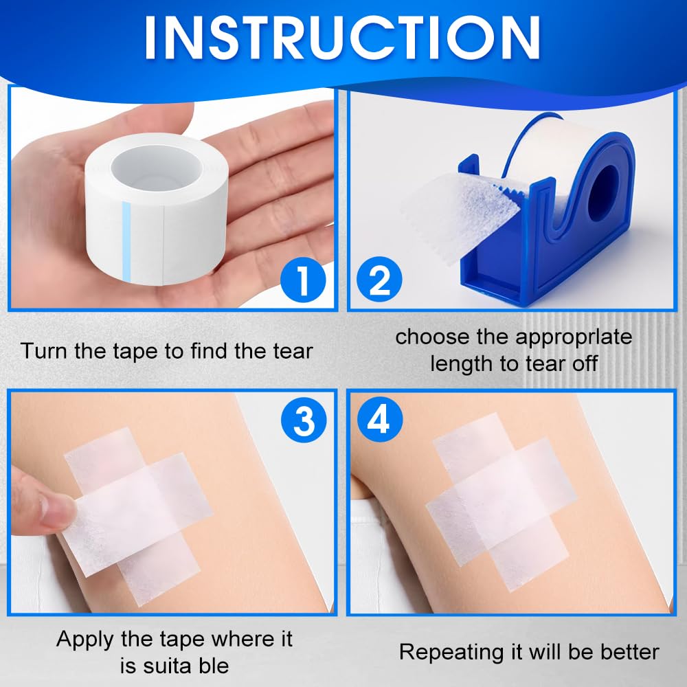 Rose Romee 2 Rolls Surgical Medical Tape with Dispenser 2 Each, 1 Inch X 10 Yard Paper Tape Medical, Wound First Aid Tape, meedical Tape White, NonSterile