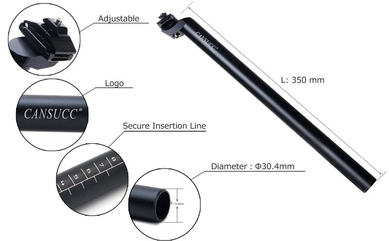 30.4 SeatPost 350mm CYSKY Bike Seat Post Suitable for Most Bicycle Mountain Bike Road Bike MTB MTN BMX (Aluminum Alloy, Adjustable, Black)