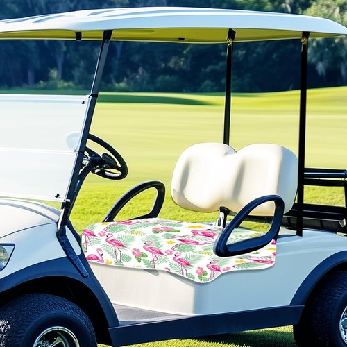ORIGACH Flamingo & Leaves Golf Cart Seat Covers, Comfortable Cooling Golf Cart Blanket Towel, 100% Microfiber, Fits EZGO, Club Car, and More 2-Seat Golf Carts, 51x31inch