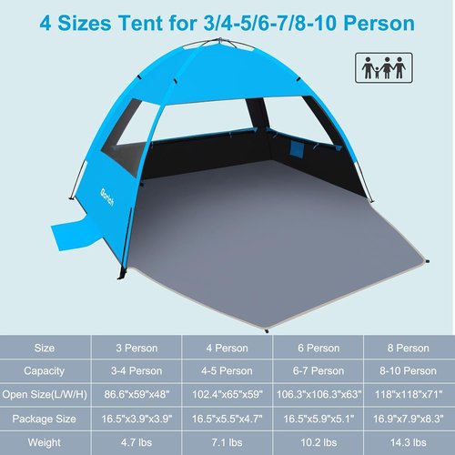 Gorich Beach Tent - Portable Sun Shelter for 3-10 People | UPF 50+ UV Protection & Easy Setup