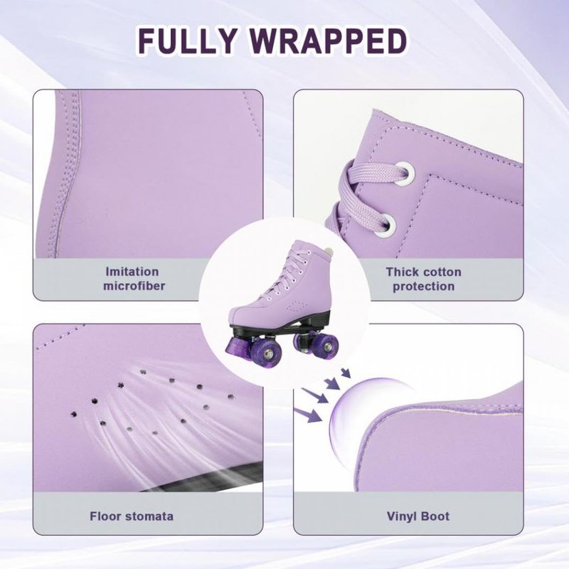 YYW Stylish Roller Skates for Women Girls, High-top Cozy Microfiber Leather Roller Skates,Classic Double Row Indoor Outdoor Roller Skates for Beginner (Purple,37-US Women 7/ Youth 6)