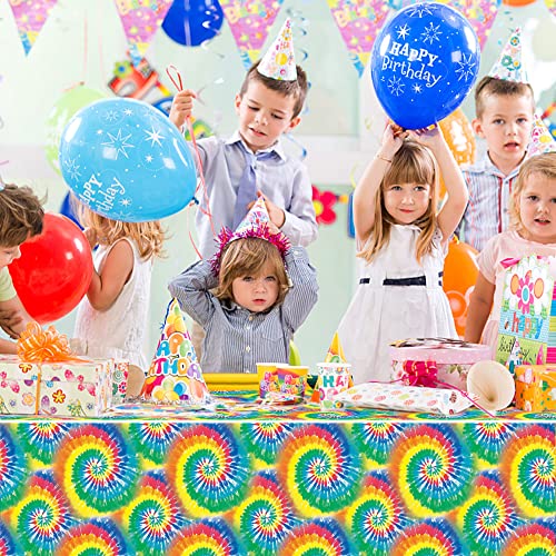 Augisteen 4-Pack Rainbow Tie-Dye Plastic Tablecloths 54x108 Inches for 60s Hippie Party